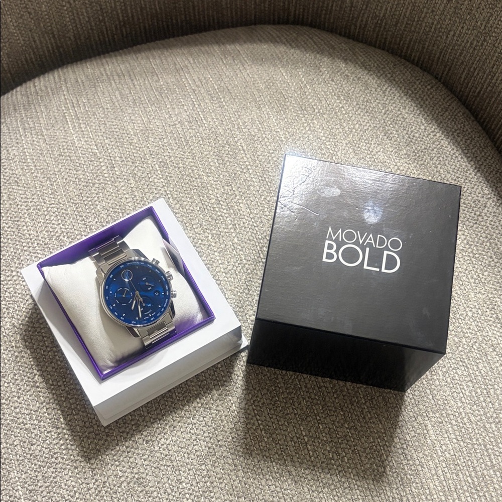 Movado Bold Silver and Blue Men's Watch